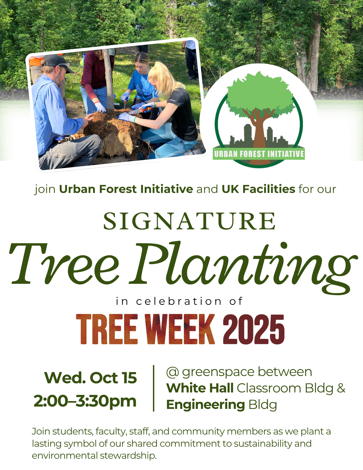 flyer for UFI x UK Grounds Tree Week 2025 Signature Tree Planting